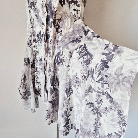 AllSaints Fleur Audrey Floral Print Asymmetric Mini Dress Mono White - Picture 9 of 16